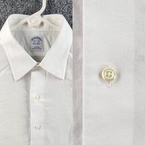 Brooks Brothers Pique 16.5 34 Cotton Non-Iron White Shirt Office Solid Button Up